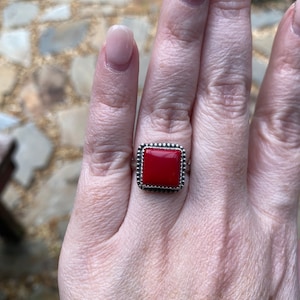 Rosarita ring | red ring | red stone ring | Rosarita jewelry | Red square ring | Red square shaped ring