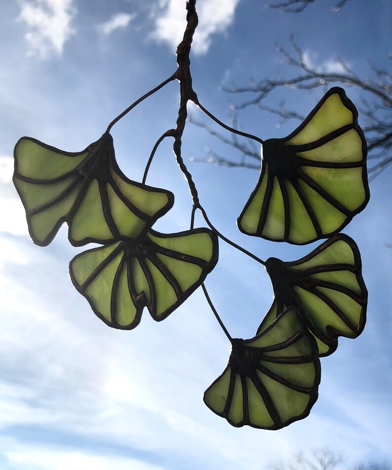 Stained Glass Ginkgo Leaf Branch Suncatcher in Gift Box Etsy