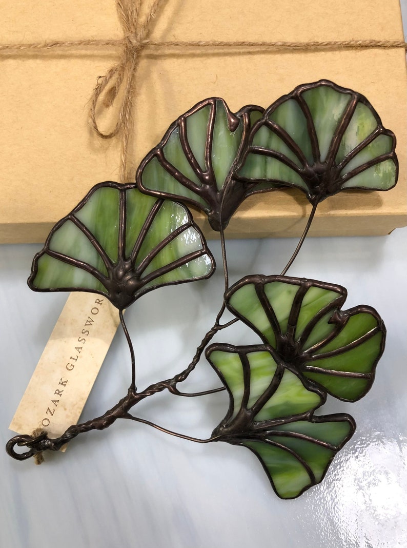 Stained Glass Ginkgo Leaf Branch Suncatcher in Gift Box Etsy