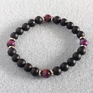 Black Onyx Matte Round | 8mm | Tiger Beads | Purple, Rose, Blue, Brown, Yellow, Green | Stainless Steel Spacers