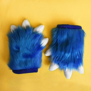 Dark Blue Furry Plush Fursuit Hand Paws - Indigo Fur With White Claws