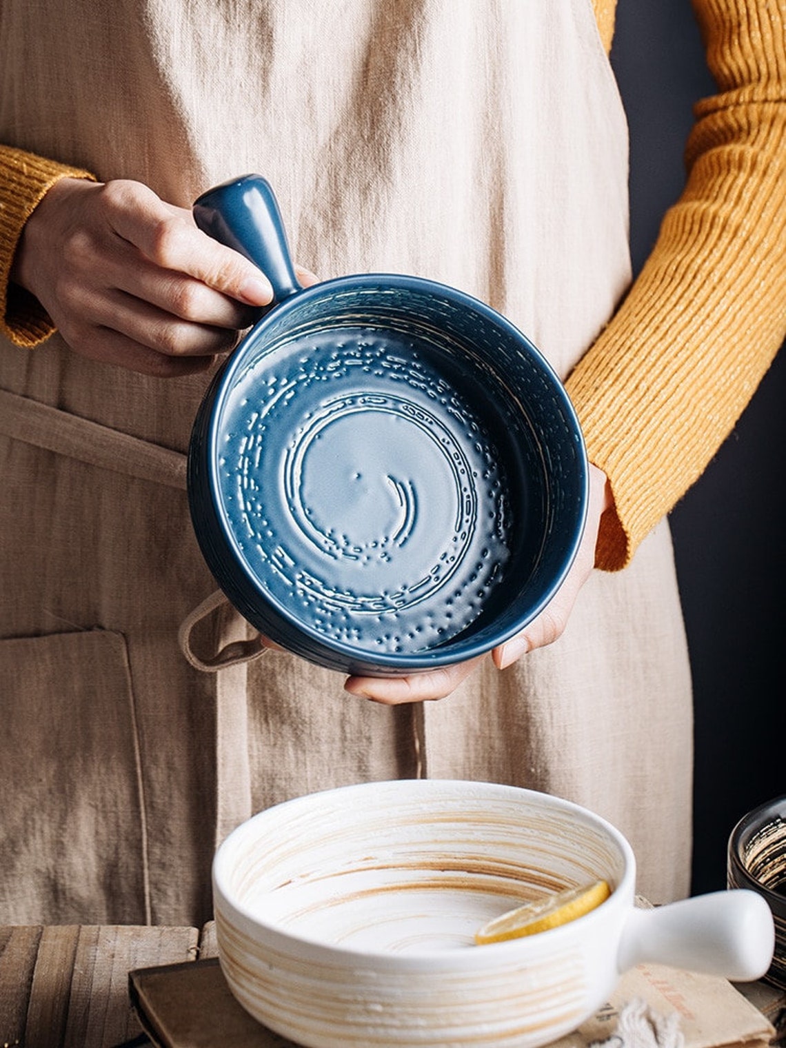 Nordic Ceramic Bowls With Handle Creative Home Tableware Etsy