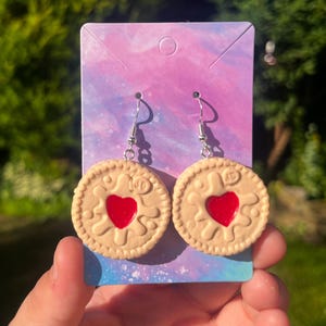 Handmade Polymer Clay Jammy Dodger Earrings-Earrings by Georgie - 925 Silver Hooks