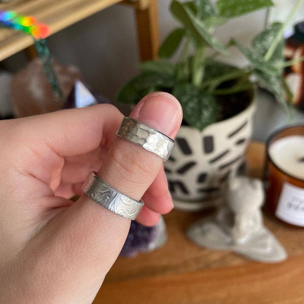 Simple adjustable textured rings. Hammered aluminum ring. Embossed ring.