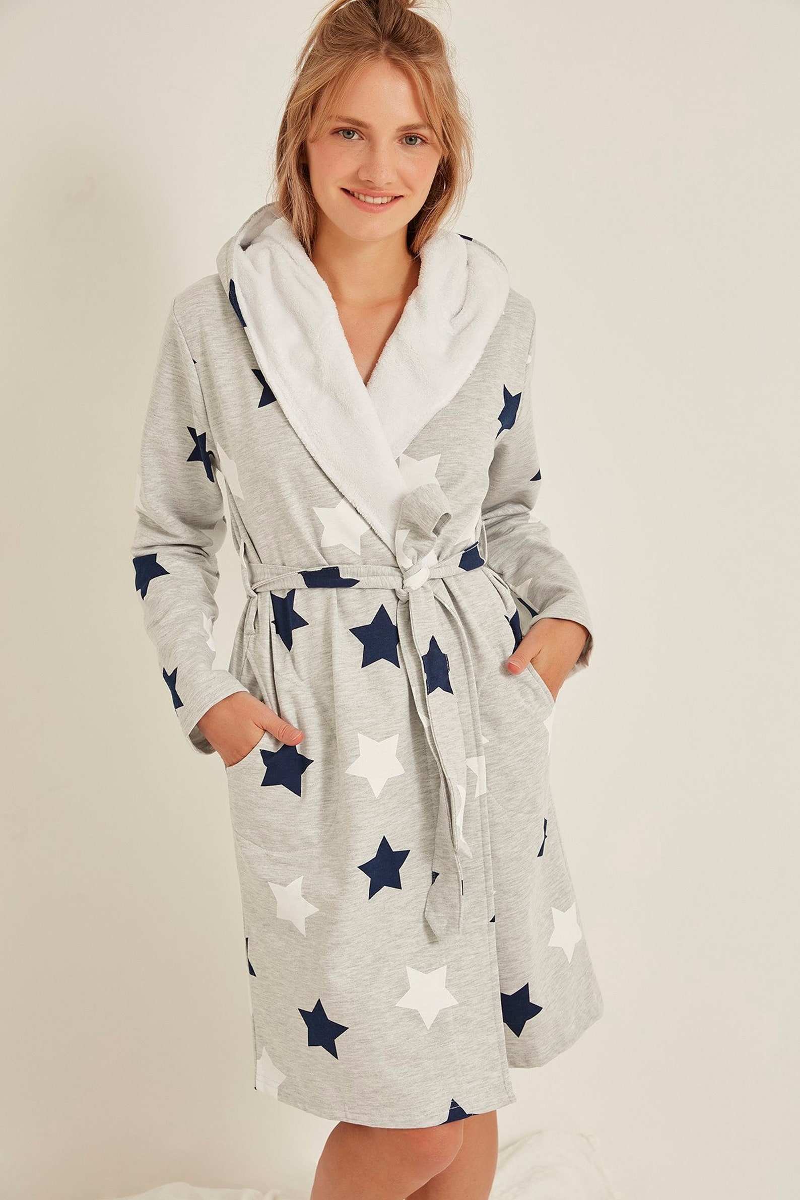 Star Print Hoodie Dressing Gown for Women Etsy