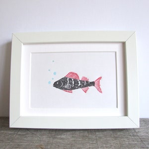 Fish Print, Wall art, Perch Illustration, Animal Art, Original Rubber Stamp Print