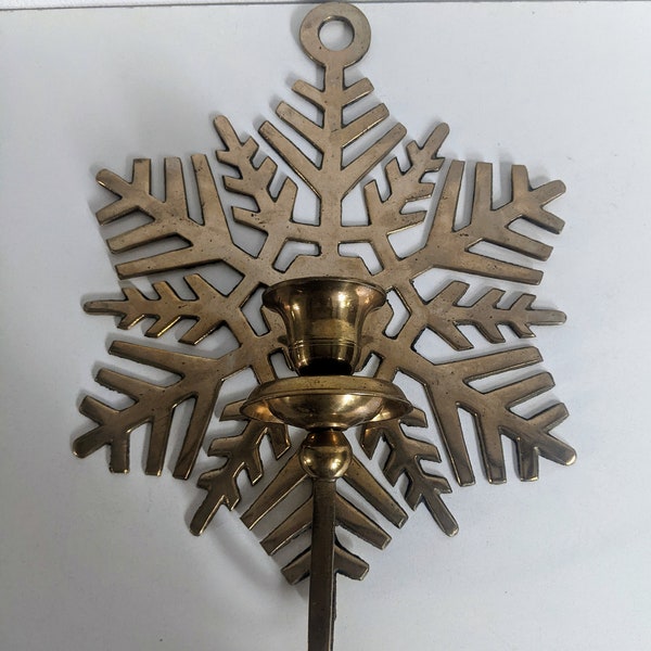 Pair of Vintage Brass Snowflake Wall Hanging Candleholders, Made in India