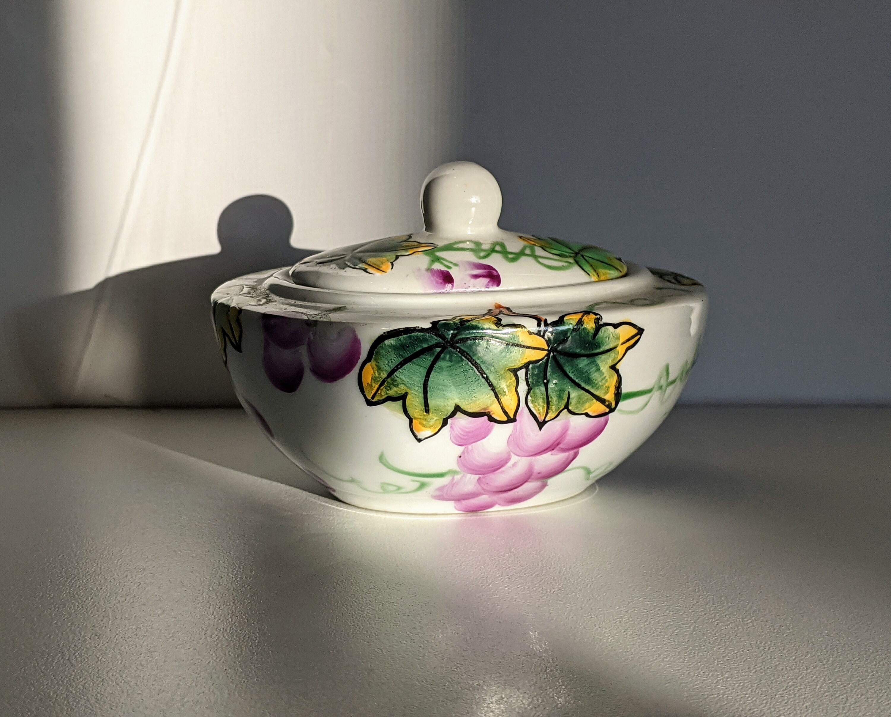 Small Vintage White Ceramic Trinket Box with Lid Grape and Etsy