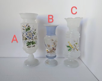 Sold Separately! Vintage Bristol Clear and Satin Glass Vase with Flower Designs