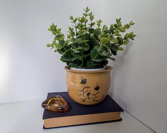 Studio Pottery Planter with Simple Flower Design - No Drainage Hole