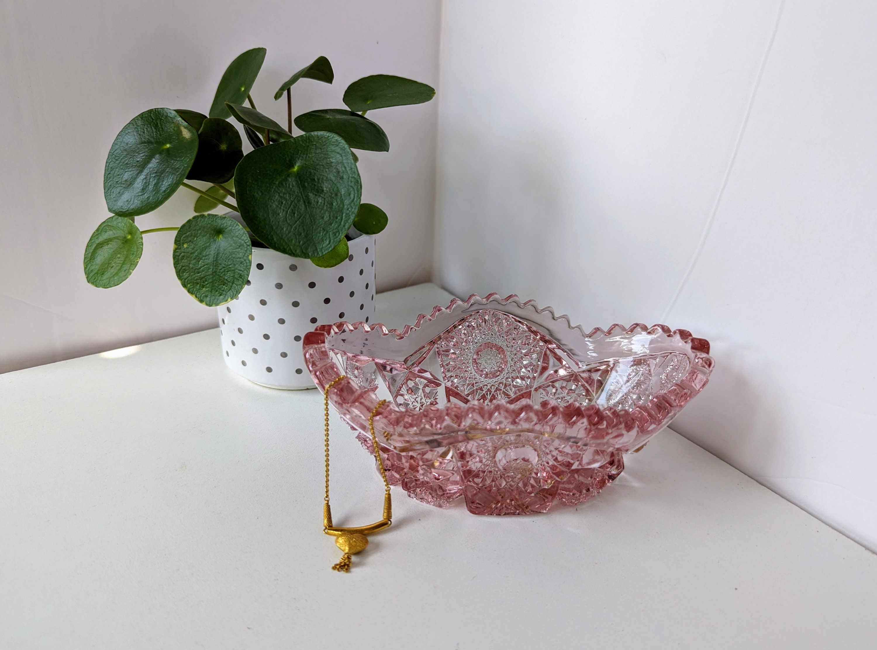 Vintage Imperial Glass Bowl, #503 Pink Oval Small Dish, Hobstars