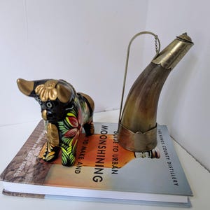 Hand Painted Ceramic Bull Figurine, Repaired