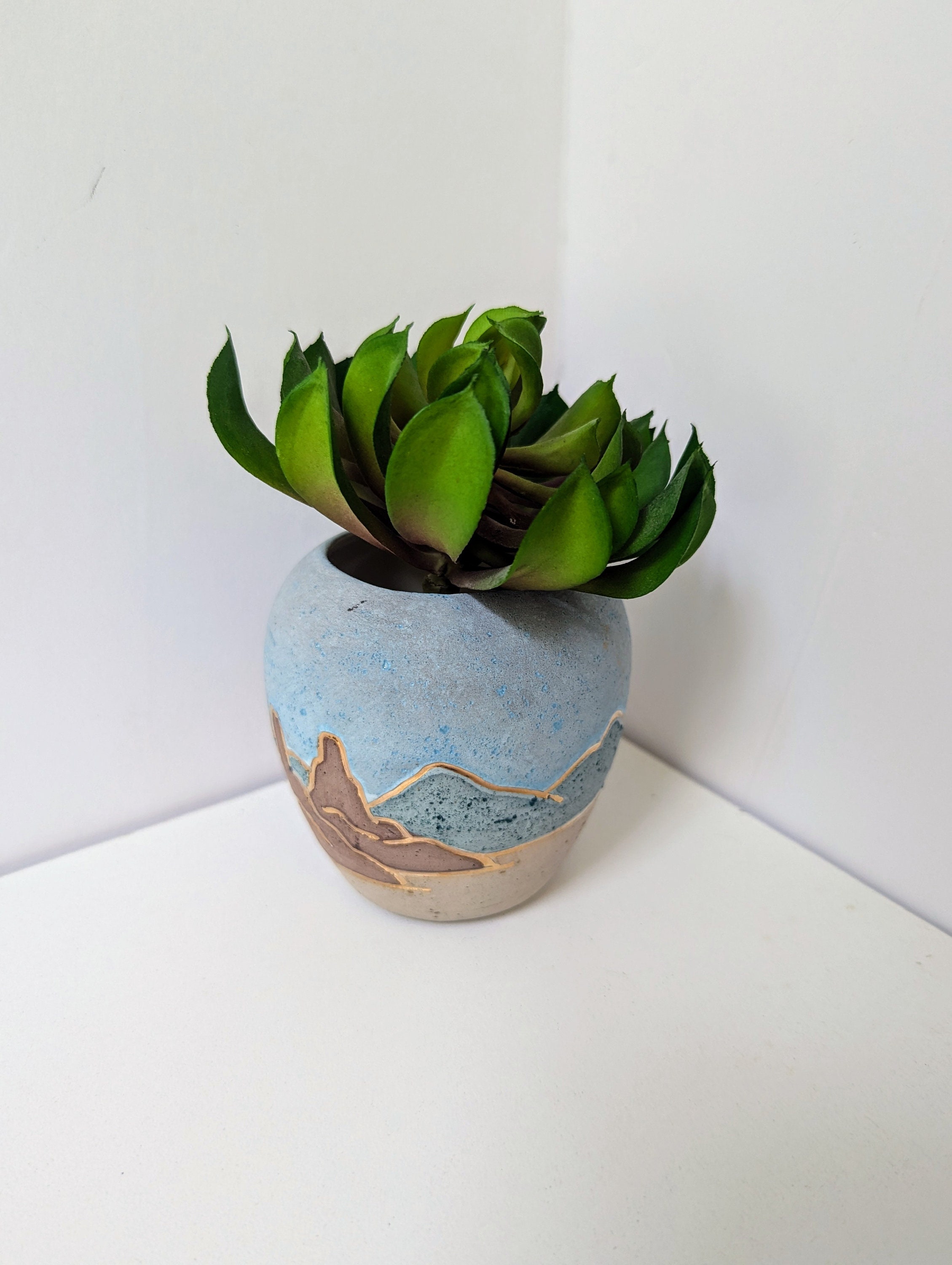 Small Vase with Desert Landscape, Southwest Pottery - Signed LaVerne Dodge