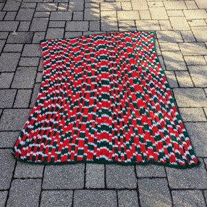 Christmas Red, Green, and White Yarn Lap Blanket Afghan