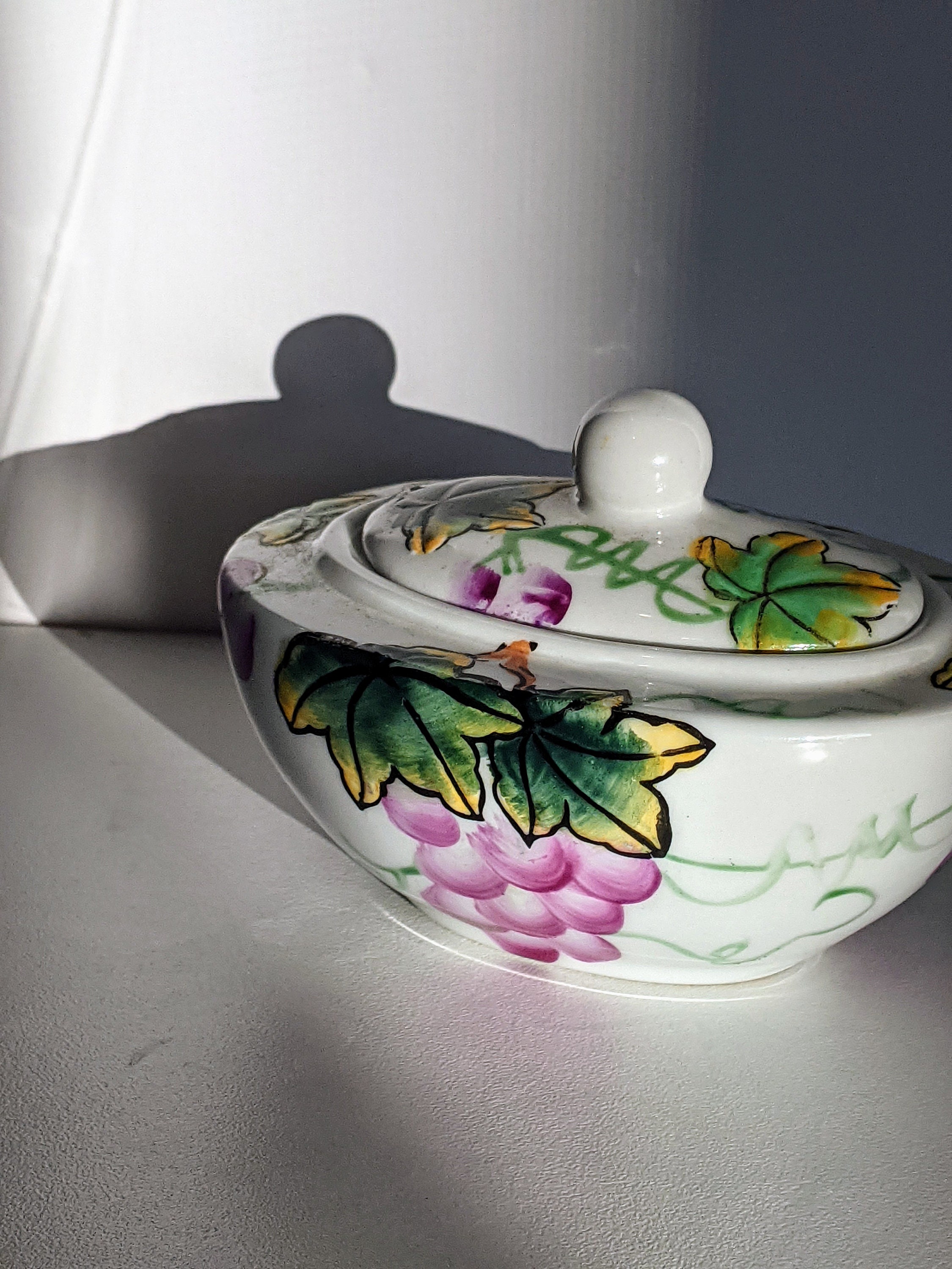 Small Vintage White Ceramic Trinket Box with Lid Grape and Etsy