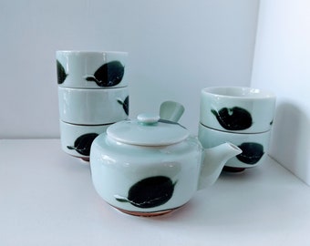 Conjunto de chá de porcelana feito à mão: Bule de chá Studio Pottery com 5 copos