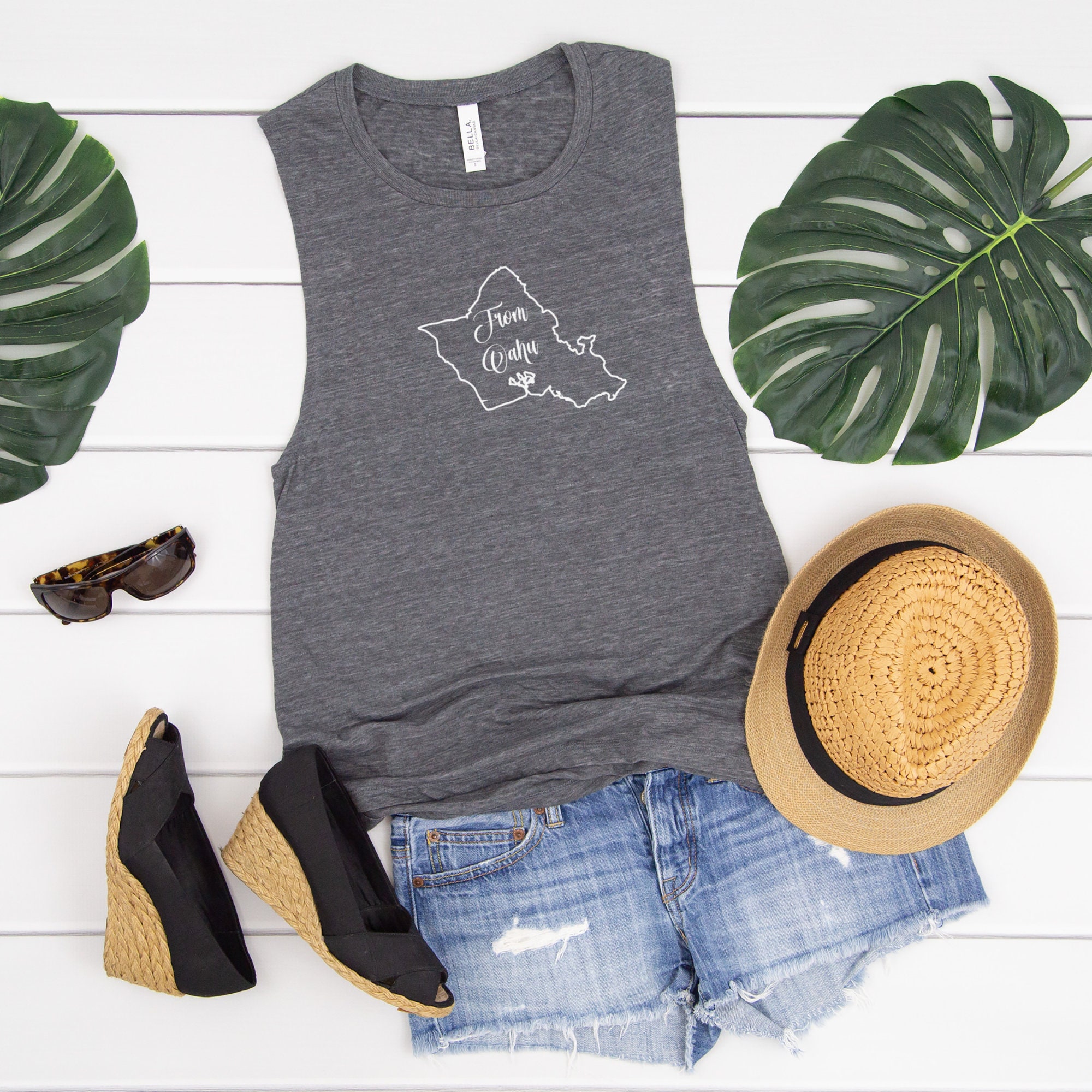 From Oahu Outline Script Muscle Tank, Hawaii Tank, Aloha Tank, Womens ...