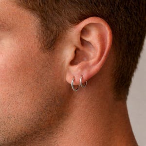 Mens 925 Sterling Huggie Hoops, Minimalist Cartilage Jewelry, 8.5mm 11mm
