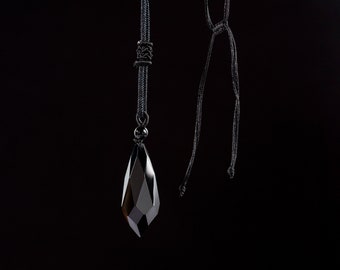 Arrow Black Obsidian Necklace, Blue Quartz Crystal Pendant, Gift for Men