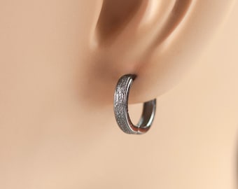 Matte Black S925 Sterling Silver Men's Hoop Earrings E0142