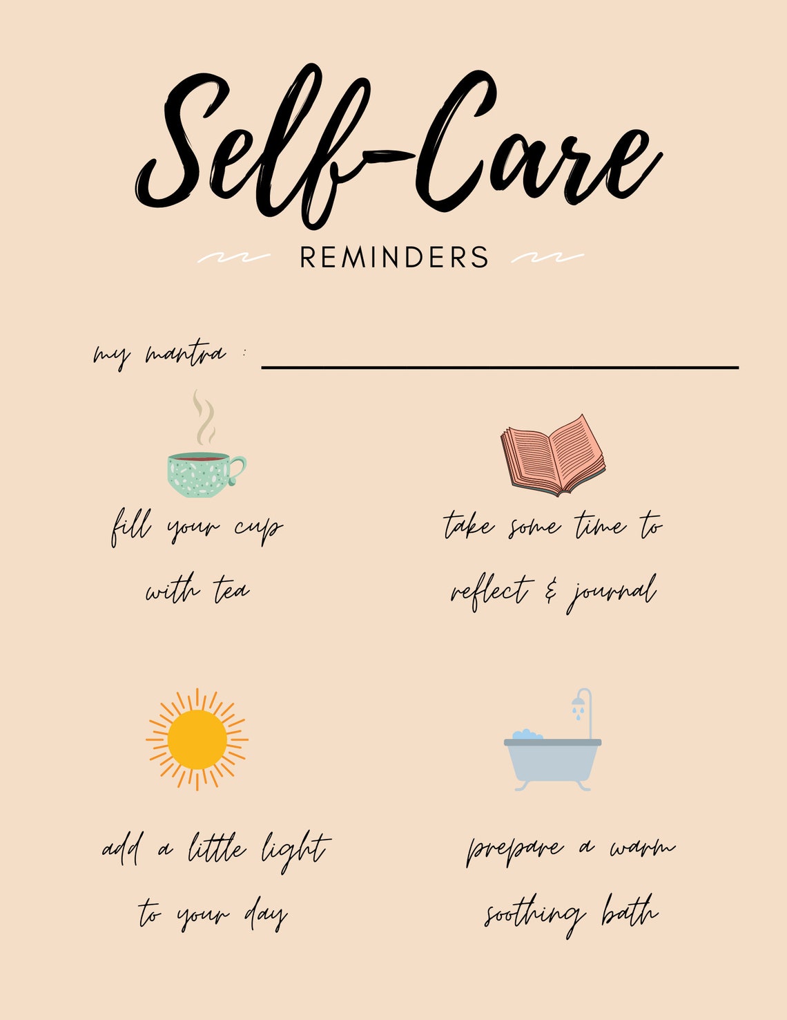 SelfCare Reminder Poster Home Decor Reflection Mantra Guide Etsy