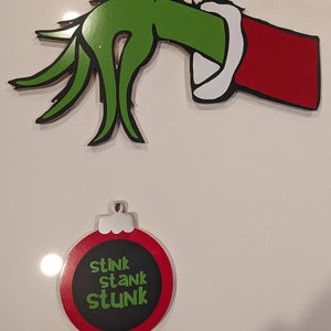 Wooden Ornament & Grinch Hand/Tree Pick
