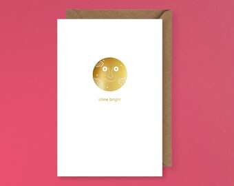 Shine Bright Moon Card  |  Funny Moon, Cute, Cheeky, Moon Emoji, Holiday Christmas Greeting Card