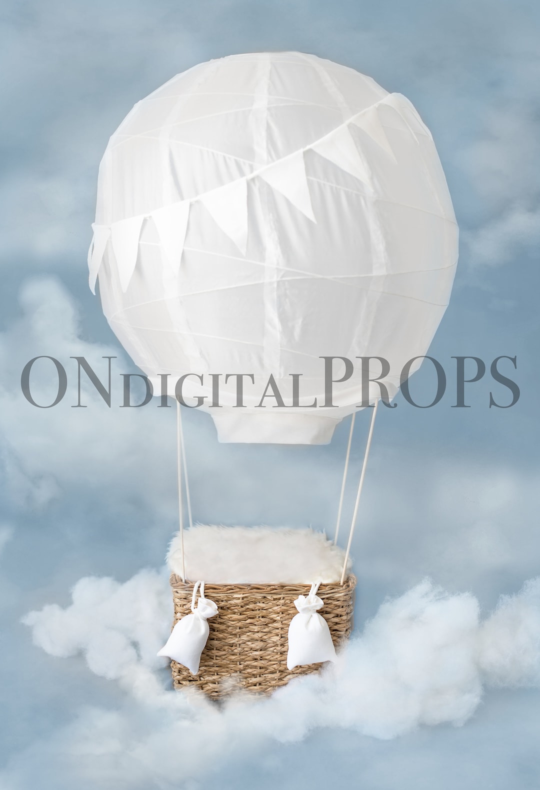 Hot Air Balloon Digital Backdrop Blue, Instant Download, Newborn