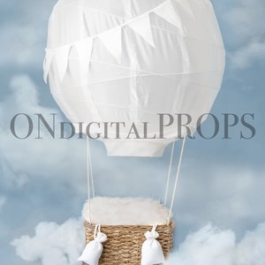Pano de fundo digital de balão de ar quente azul, download instantâneo, cenário digital para recém-nascidos, cenário para fotografia de recém-nascidos