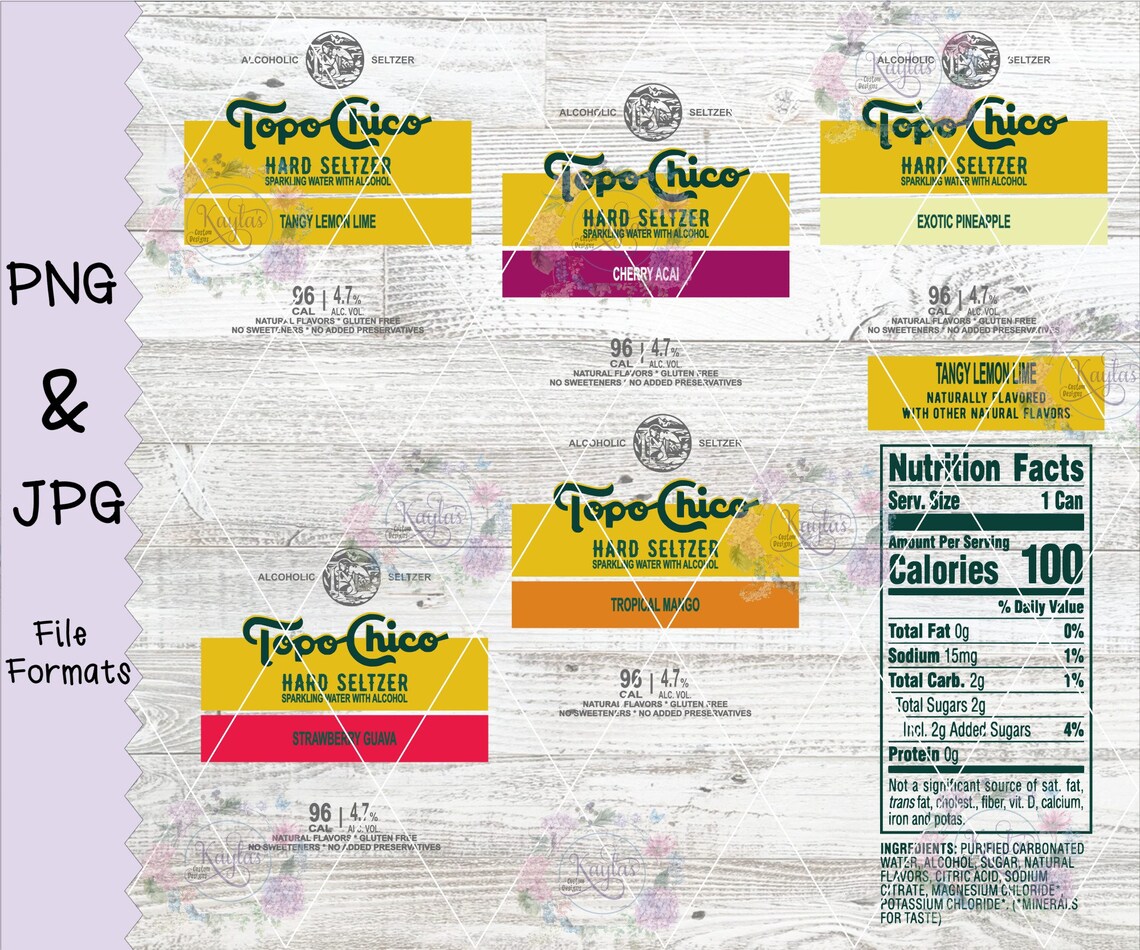 Topo Chico Hard Seltzer PNG JPG All 5 Flavors Silhouette | Etsy