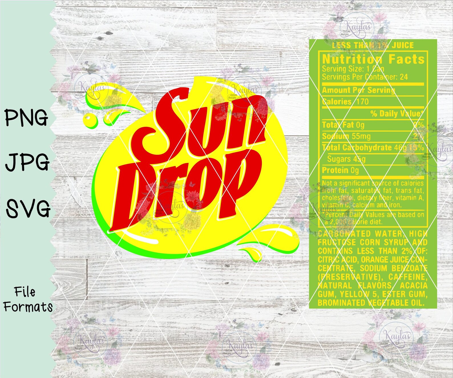 Sun Drop Soda with Nutrition Facts SVG PNG JPG Waterslide | Etsy