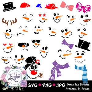 Download Snowman Faces Hats Bows Cut Files Clip Art Frosty The Etsy
