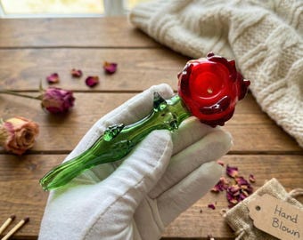 Rose Glass Smoking Pipe, Hand Pipe, Spoon Pipe, Romantic Gift