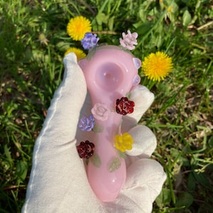 Flower Glass Smoking Pipe , Hand Pipe , Smoke Bowl , Spoon Pipe , Tobacco Pipe, Gift for Smoker