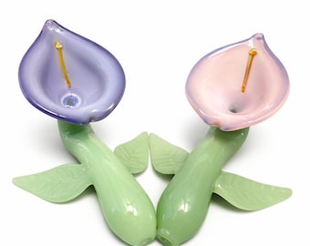Calla lily Glass Smoking Pipe , Smoke Bowl , Tobacco Pipe , Hand Pipe , Spoon Pipe , Gift