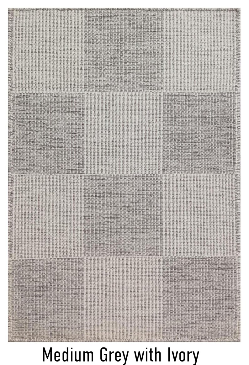 Handwoven Checkered Flatweave Rug: Grey & Ivory Minimalist Carpet - Etsy
