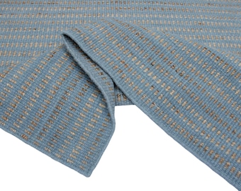 Blue Handwoven Wool Jute Rug: Scandinavian Flatweave Dhurrie