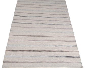 Modern Striped Wool Flatweave Rug: Scandinavian Style, 5x8 ft