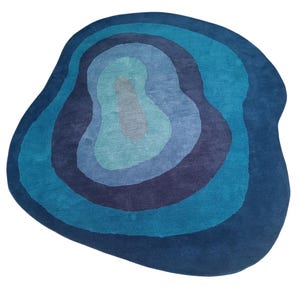 Irregular Hand-Tufted Wool Rug ,Modern Abstract Blue Layers Rug for Living Room or Studio Decor, Ocean-Inspired Blue Rug, 5x8, 6x9, 8x10 Rug