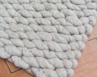 Handwoven Wool Pebble Rug , Ivory Chunky Texture Rug , 8x10 FT