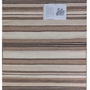 Handwoven Wool Dhurrie Rug 5x8: Striped Flatweave in Natural Tones