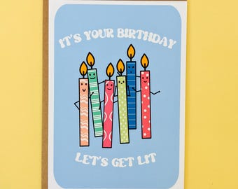 Funny Birthday Card, Let's Get Lit Candle Greeting Card