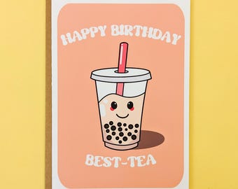 Boba Birthday Card, Best-Tea Pun Greeting Card for Friend