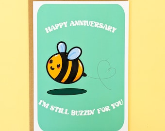Funny Bumblebee Anniversary Card, 'Buzzin' for You' Greeting Card