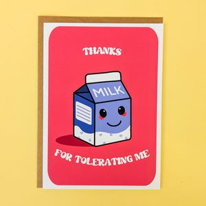 Carte Merci de m'avoir toléré / / Carte de voeux drôle d'anniversaire de lait pour femme mari petite amie petit ami partenaire ami