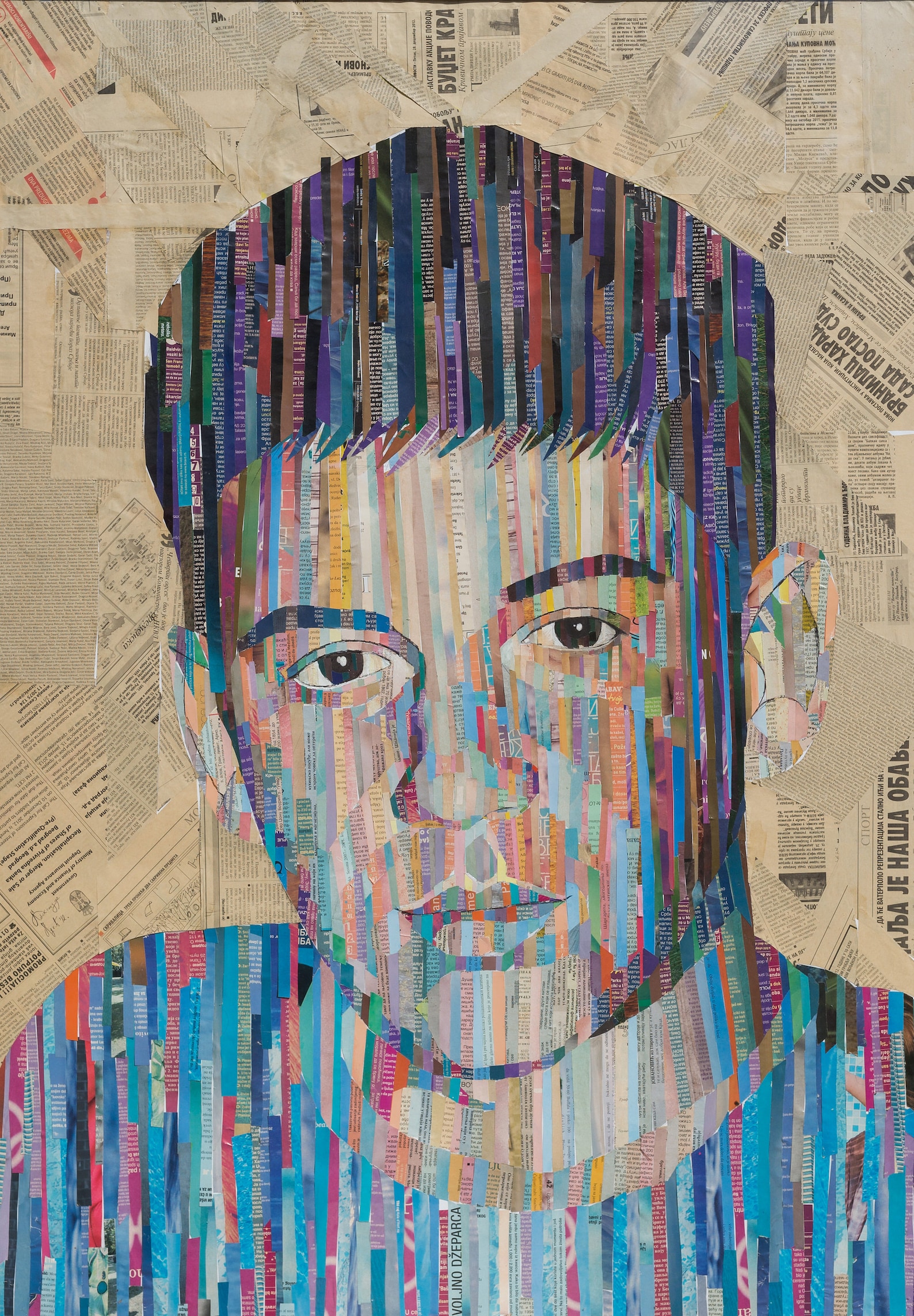 Original Newspaper Painting Boy Portrait Painting Creative Etsy