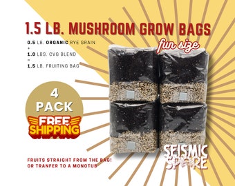 Mushroom Grow Bags: Sterilized Rye Grain, CVG Substrate - 4 Pack