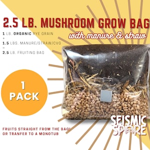 2.5 lb All-in-One Mushroom Grow Bag: Organic Rye, Manure & Straw