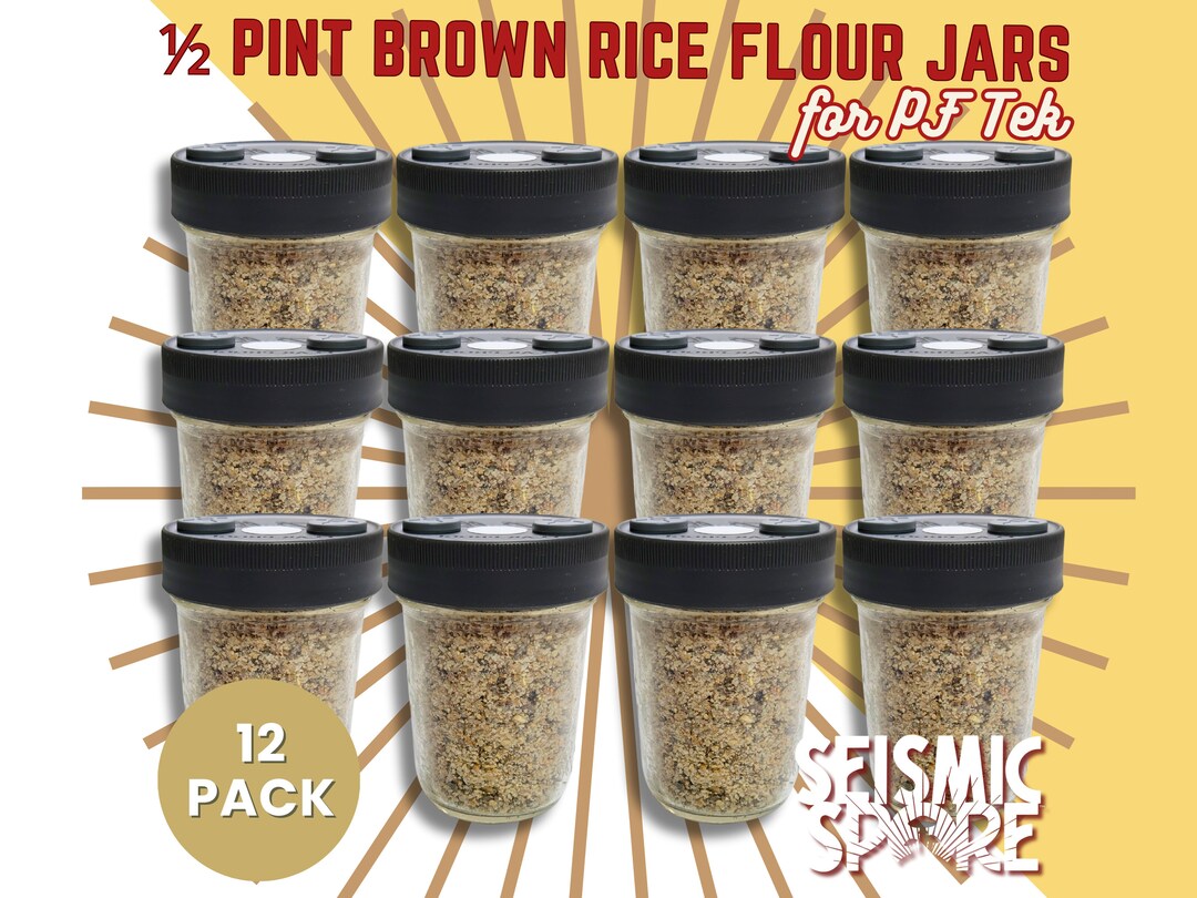 BRF Mushroom Substrate Jars, 1/2 Pint Organic Brown Rice Flour and