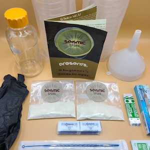 Seismic Spore Agar Kit: Petri Dishes, Pyrex Bottle, MEA Powder & Guide
